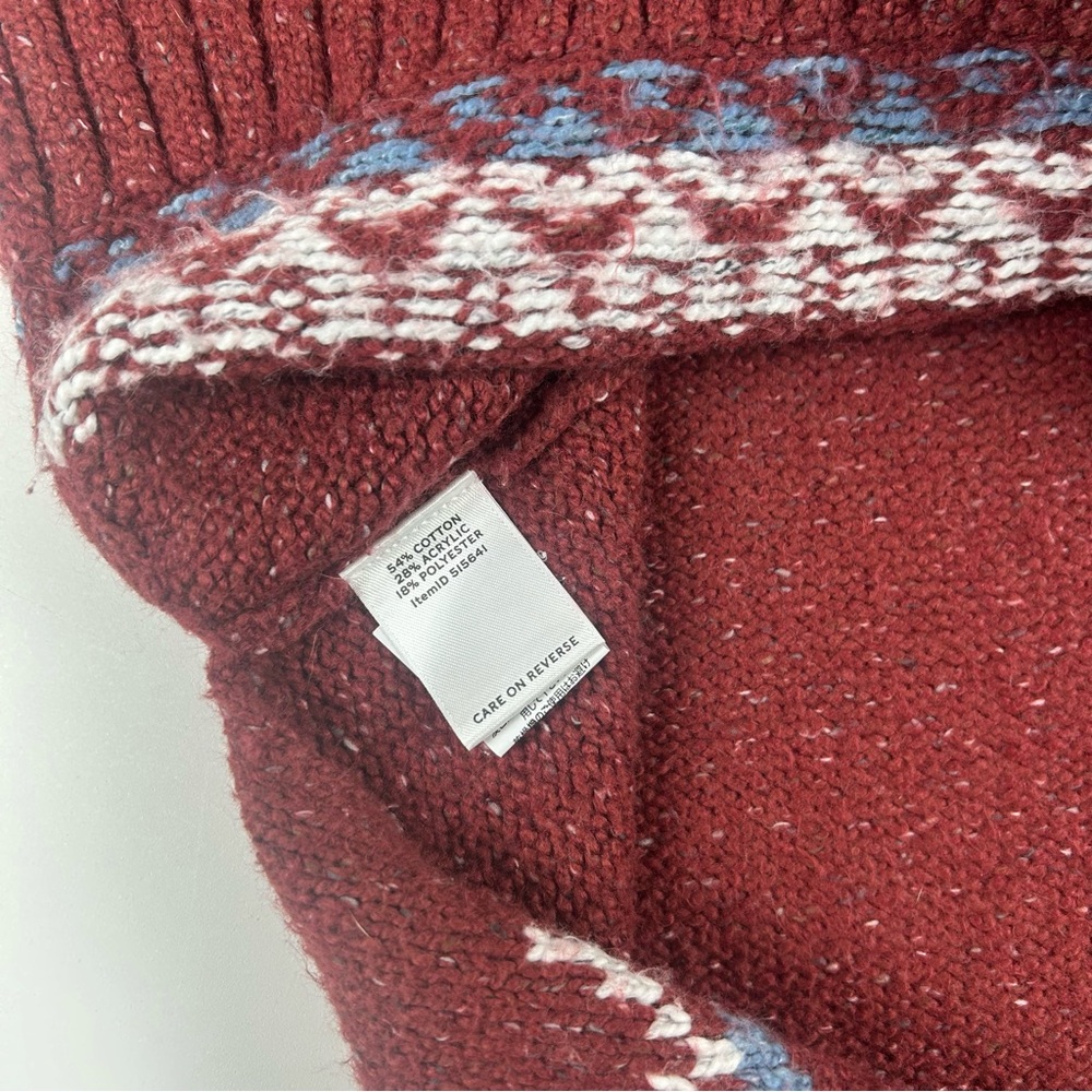 LL Bean WMNS SZ M Nordic Fair Isle Harbor Mock Neck Burgendy White Yoke Pattern - Picture 2 of 6